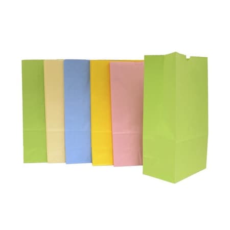 PAPER BAG FLAT BOTTOM 6X11 IN PASTEL COLORS PK OF 28 PK